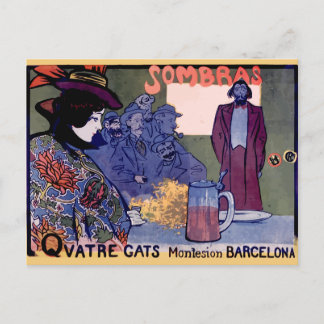 "Els Quatre Gats" cartel modernista de Ramón Casas Postcard