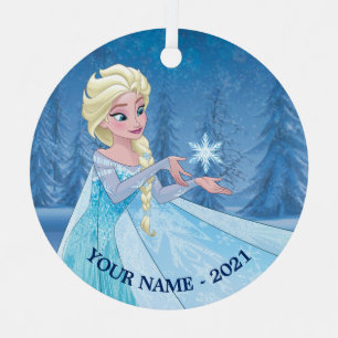 Elsa   Catching Snowflake Add Your Name Metal Ornament