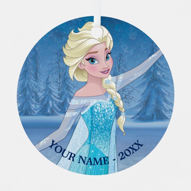 Elsa | In Winter Forest Add Your Name Metal Ornament (Front)