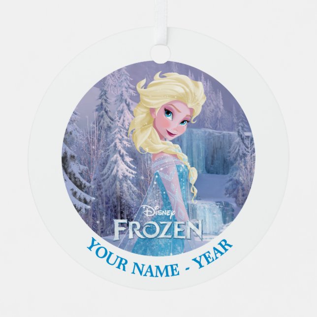 Elsa | With Frozen Logo Add Your Name Metal Ornament (Front)