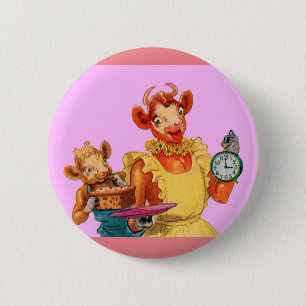 Elsie the Cow and daughter Beulah - It's Cake Time 2 Inch Round Button