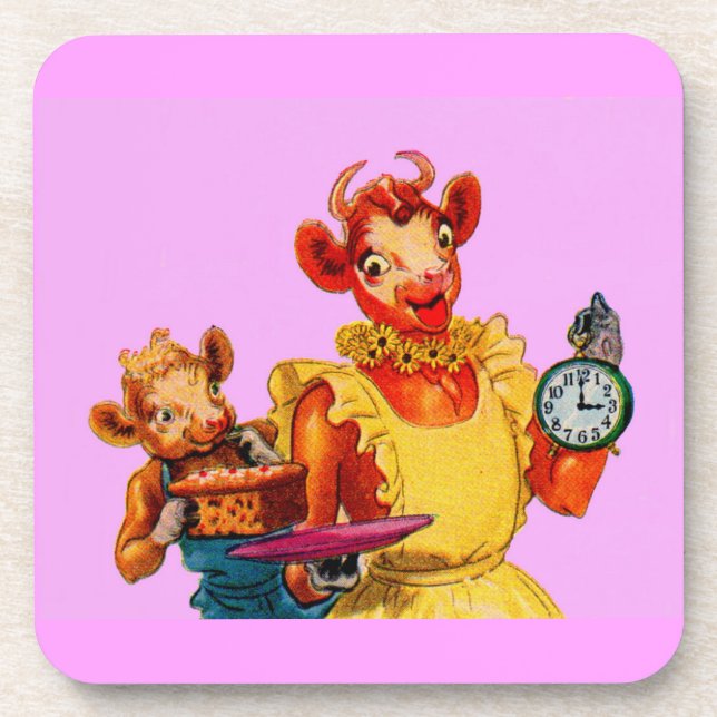 Elsie the Cow and daughter Beulah - It's Cake Time Coaster (Front)