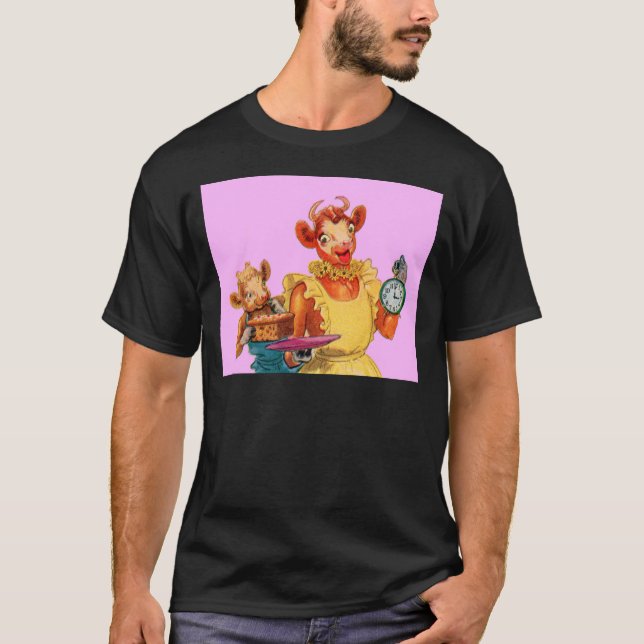Elsie the Cow and daughter Beulah - It's Cake Time T-Shirt (Front)