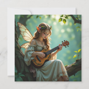 Elven Fairy Playing Ukulele in Enchanted Forest Card