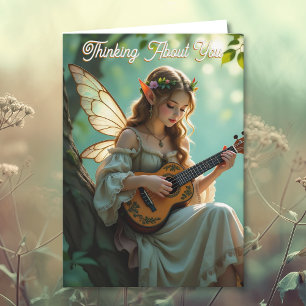Elven Fairy with Ukulele Thinking About You Card