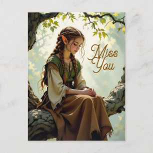 Elven Girl in Vintage Dress   Miss You Postcard