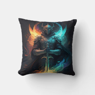 Elven Magic: Knight with Enchanted Sword Throw Pillow