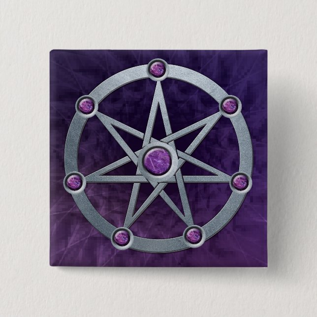 Elven star Silver embossed with Amethyst 2 Inch Square Button (Front)