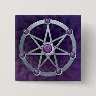 Elven star Silver embossed with Amethyst 2 Inch Square Button
