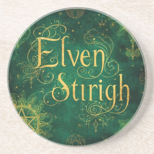 Elven Stirigh – Sigils in Green Coaster (Front)