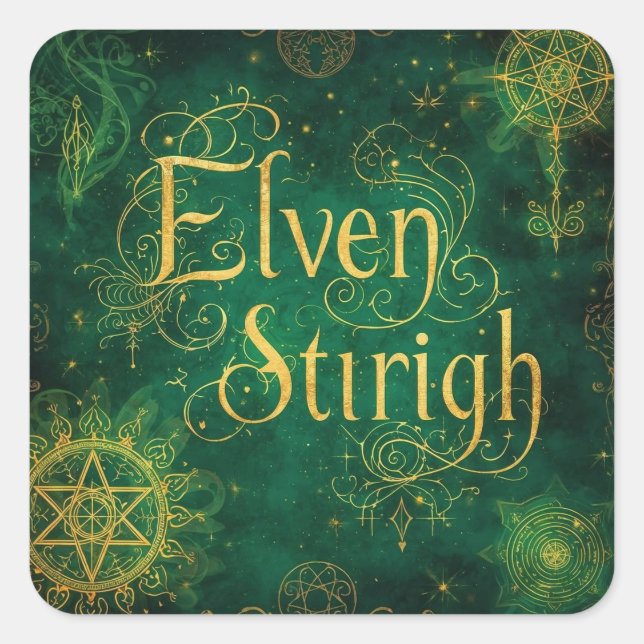 Elven Stirigh – Sigils in Green Square Sticker (Front)