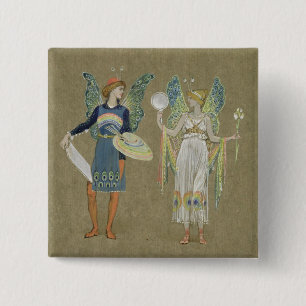 Elves and Fairy Painters, from 'The Snowman' 1899 2 Inch Square Button