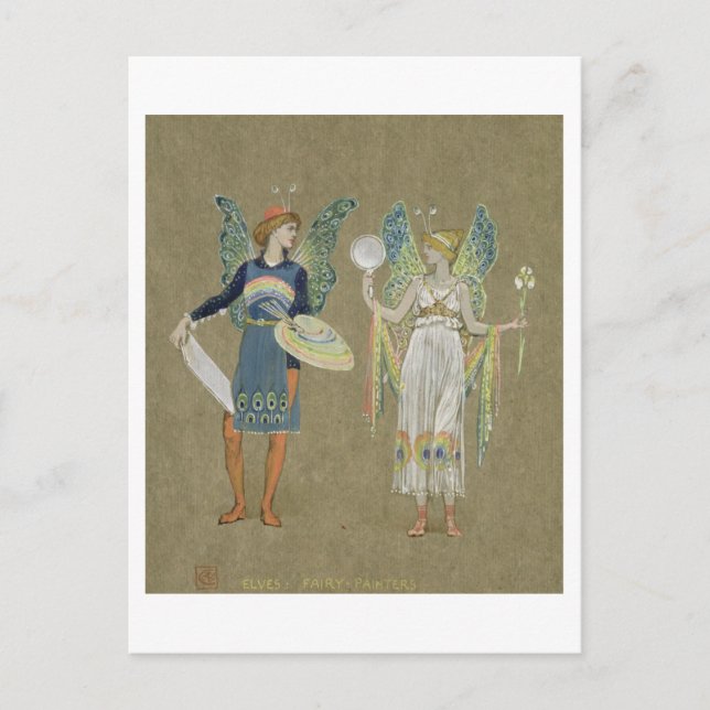 Elves and Fairy Painters, from 'The Snowman' 1899 Postcard (Front)