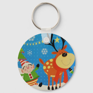 Elves and Reindeer Keychain