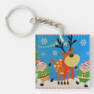 Elves and Reindeer Keychain