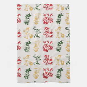Elves Candy Cane Stockings Christmas Tree Pattern Kitchen Towel