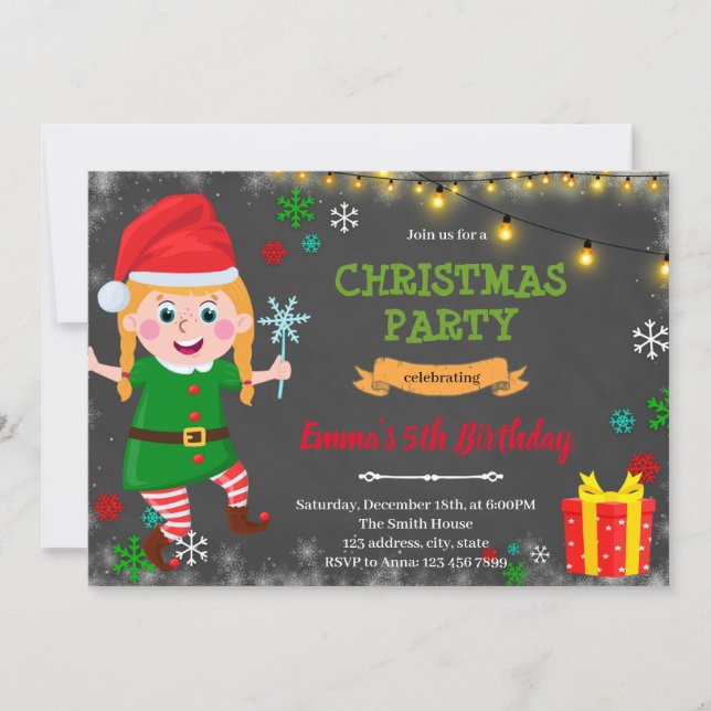 Elves girl christmas invitation (Front)