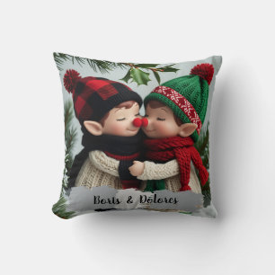 Elves Hugs Under the Mistletoe Throw Pillow