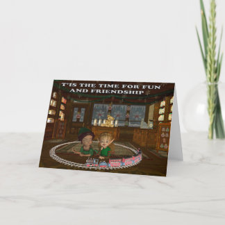 Elves playing with a train card