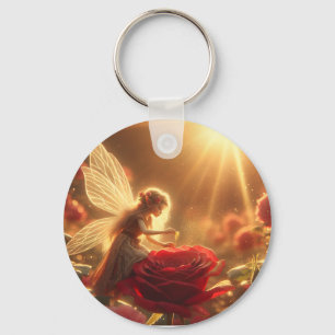Elves pollinate red rose with love keychain