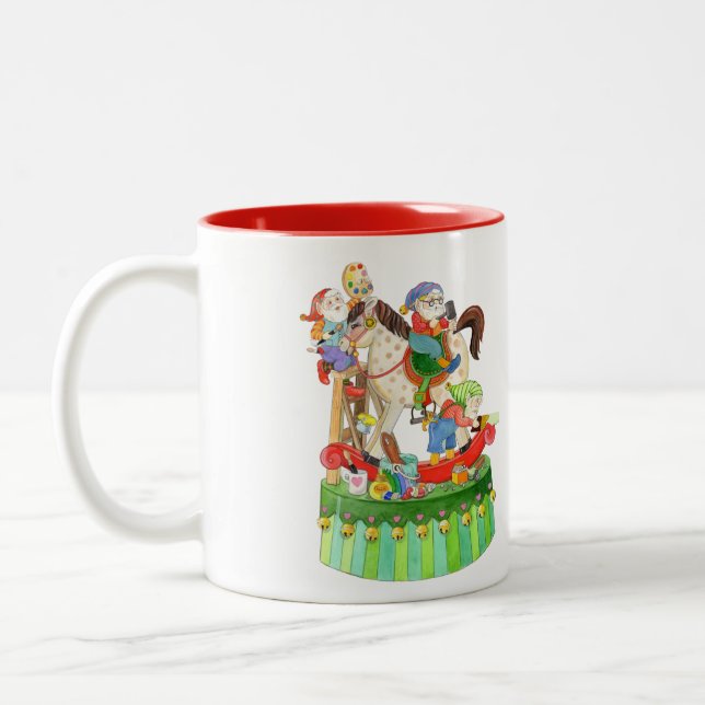 Elves Rocking Horse Two-Tone Coffee Mug (Left)