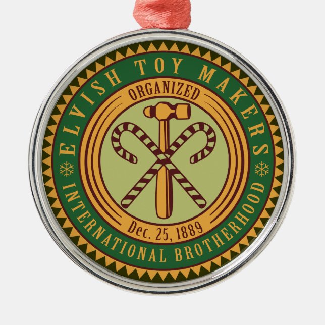 Elves Toy Makers Union Seal Christmas Ornament (Front)
