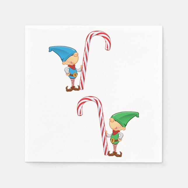 Elves With Candy Canes Paper Napkins (Front)