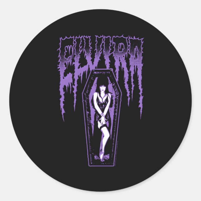 Elvira Mistress Of The Dark Name Purple Coffin Classic Round Sticker (Front)