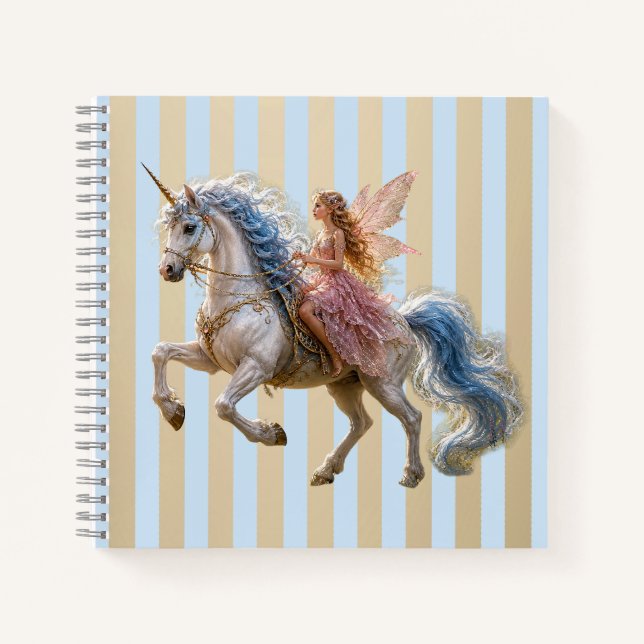 Elvish Fairy Riding a Unicorn Notebook (Front)