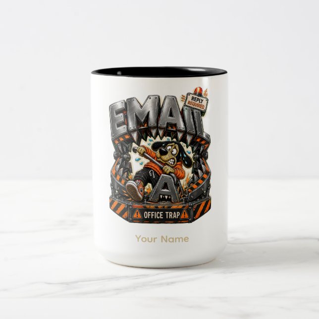 Email Office Trap Personalized Funny Office Coffee Two-Tone Coffee Mug (Center)