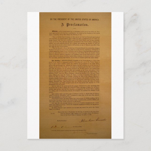 Emancipation Proclamation Typeset 1864 Postcard (Front)