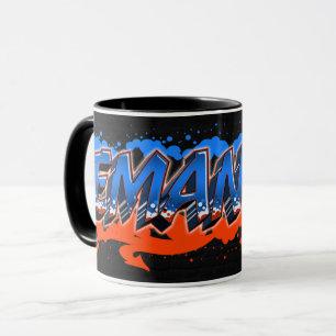 Emanuel prénom nom Graffiti bleu orange Tasse