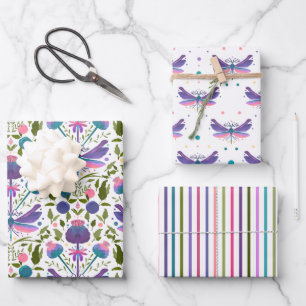 Emballage cadeau Chardons, Libellules et Rayures