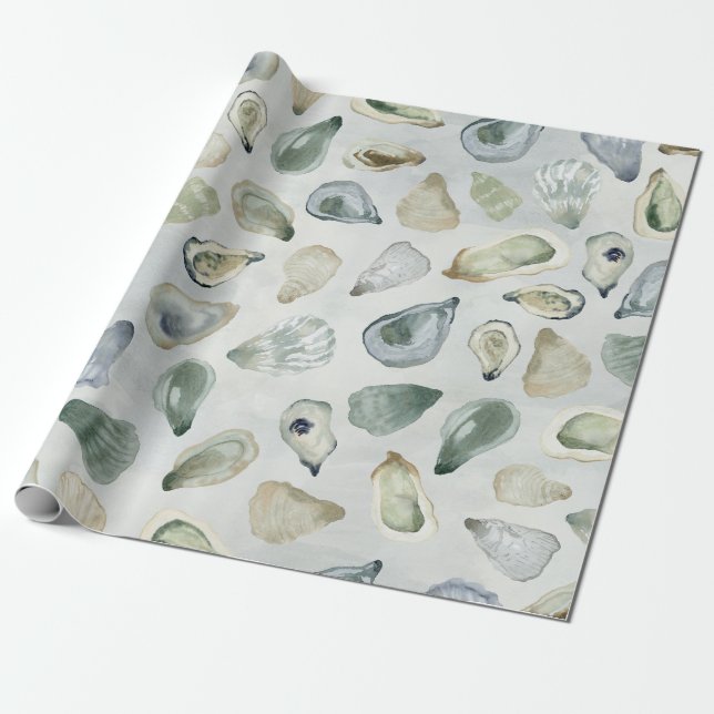 Emballage cadeau de coquilles huîtres aquarelle (Déroulé)