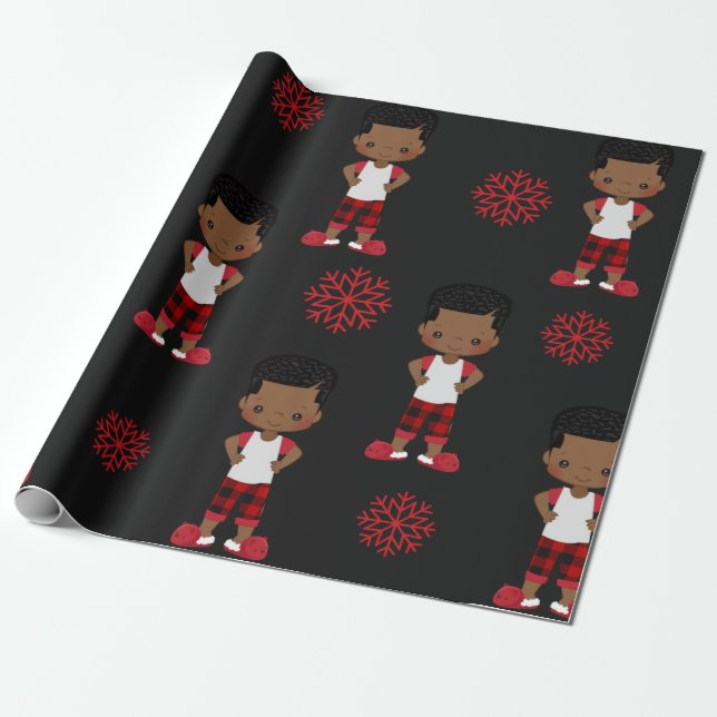 Emballage cadeau de Noël pour garçon africain amér (Déroulé)