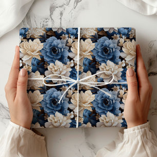 Emballage Cadeau Élégant Fleurs Blanches Bleues su