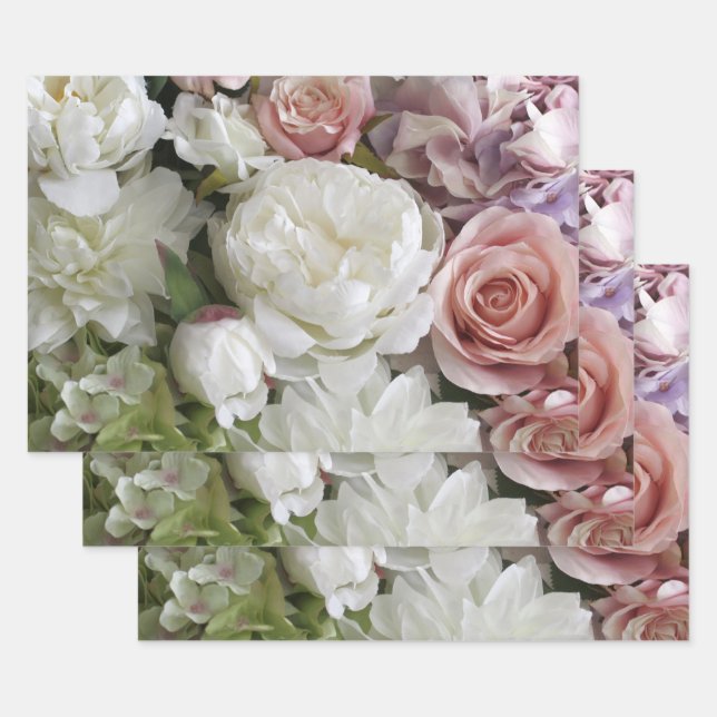Emballage cadeau floral avec pivoine et rose, 3 fe (Lot)