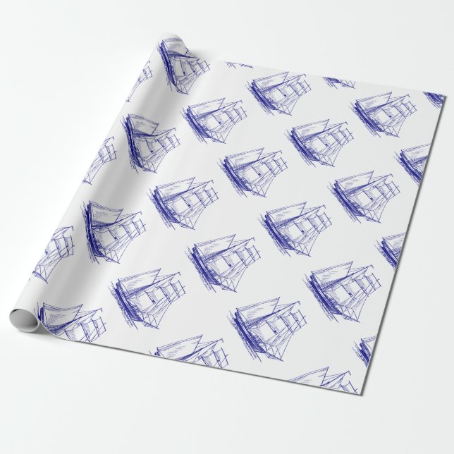 emballage cadeau papier papier voile bleu bateau b (Déroulé)