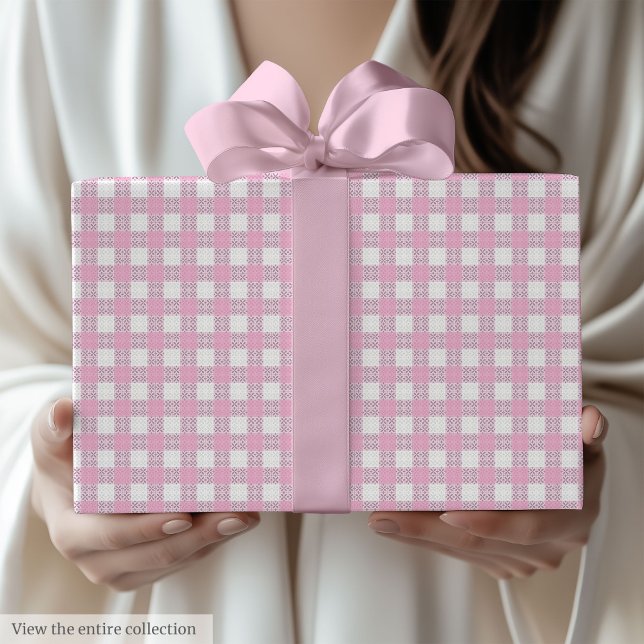 Emballage cadeau rose clair à carreaux chic pour 6 (Chic Light Pink Checkered 60th Birthday Gift Wrap)