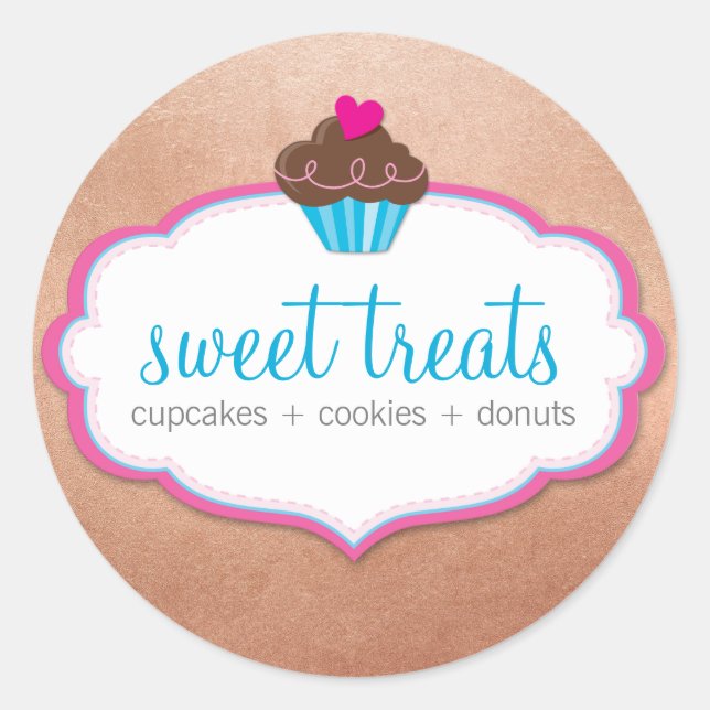 EMBALLAGE DE PRODUIT ÉTIQUETTE cupcake rose or (Devant)