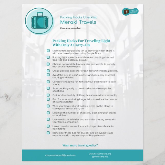 Emballage de sacs pour voyager avec un simple char (Devant)