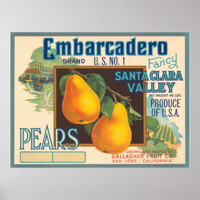Embarcadero Pears Crate Label Poster (Front)