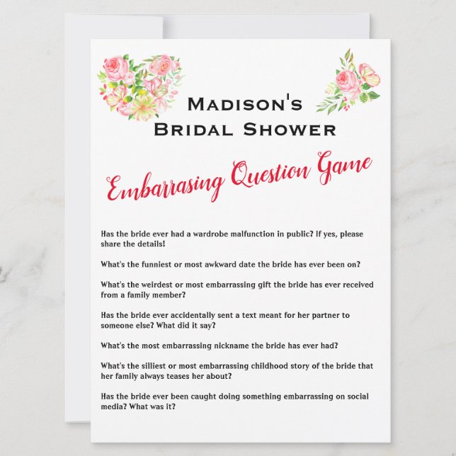 Embarrasing Questions Bridal Shower Spring Flowers Invitation (Front)