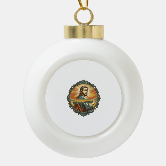 Embarrassed Jesus Tripping Flat Surface Public Clu Ceramic Ball Christmas Ornament (Front)