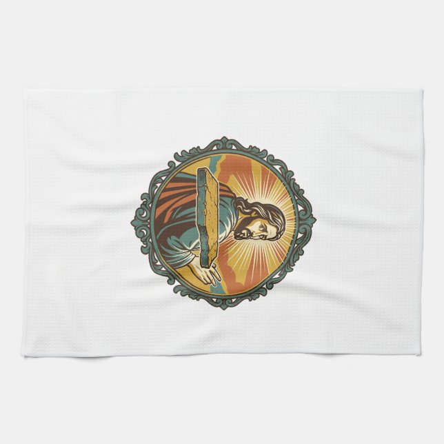 Embarrassed Jesus Tripping Flat Surface Public Clu Kitchen Towel (Horizontal)