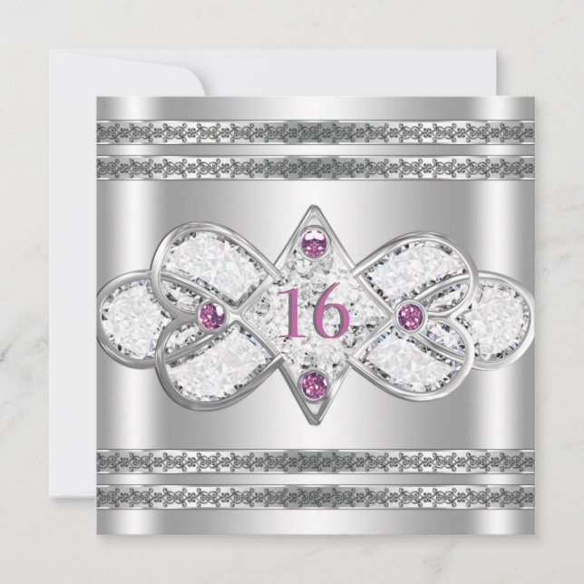 Embellished Elegant Silver Invite (Front)