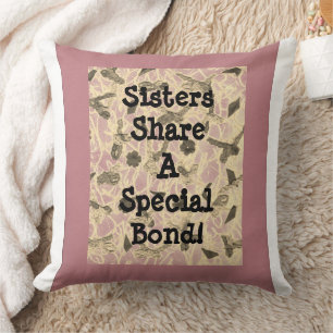 Embellished Floating Bows Sister  Throw Pillow
