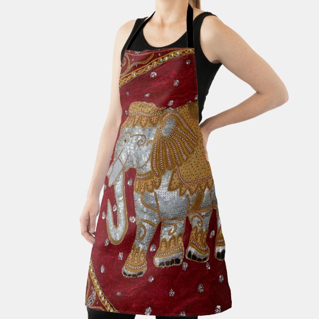 Embellished Indian Elephant Red and Gold Apron (Insitu)