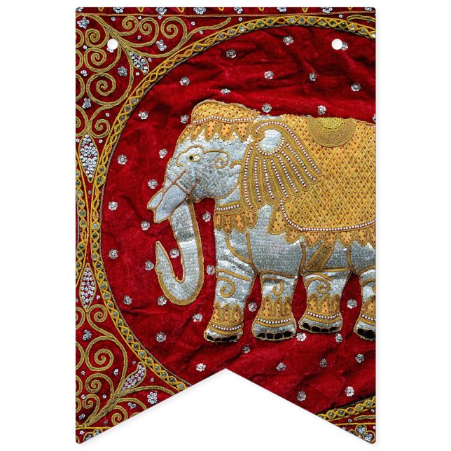 Embellished Indian Elephant Red and Gold Bunting Flags (First Flag)