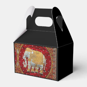 Embellished Indian Elephant Red and Gold Favor Box